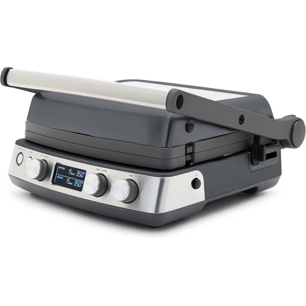 GreenPan Elite 7-in-1 Multi-Function Contact Grill & Griddle, Healthy Ceramic Nonstick Reversible Plates, Adjustable Shade & Shear, Closed Press/Open Flat Surface, PFAS-Free, Cream White(Graphite)