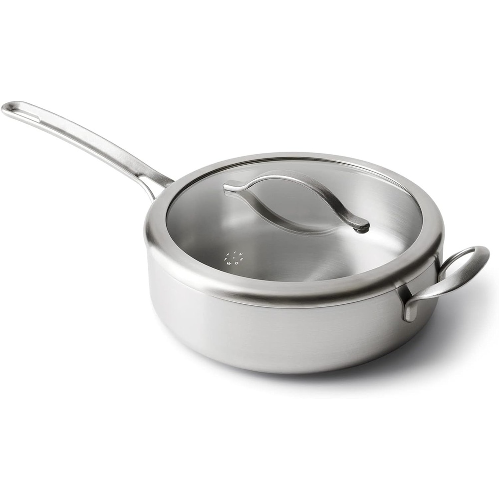 GreenPan X Food 52 Five-Two Essentials, Tri-Ply Stainless Steel 4QT Everyday Saute Pan with Lid, PFAS-Free, Multi Clad, Induction, Dishwasher Safe, Oven Safe, Silver(4QT Everyday Saute Pan with Lid)