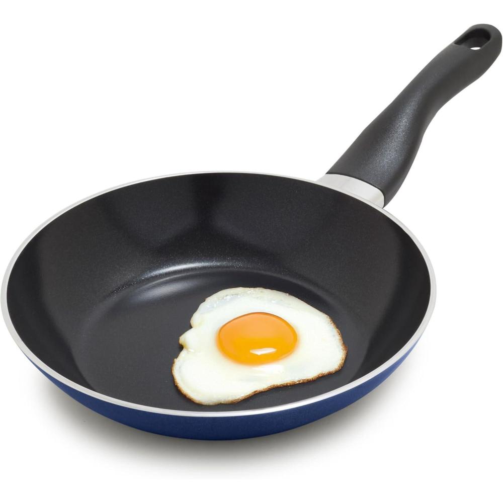 Deco 9.5 Nonstick Frying Pan Skillet, Made in Italy, Diamond Ceramic PFAS-Free, Dishwasher & Metal Utensil Safe, Durable Gloss Enamel Finish, Stay-Cool Handle, High Walls-Extra Room, Taupe(Blue)