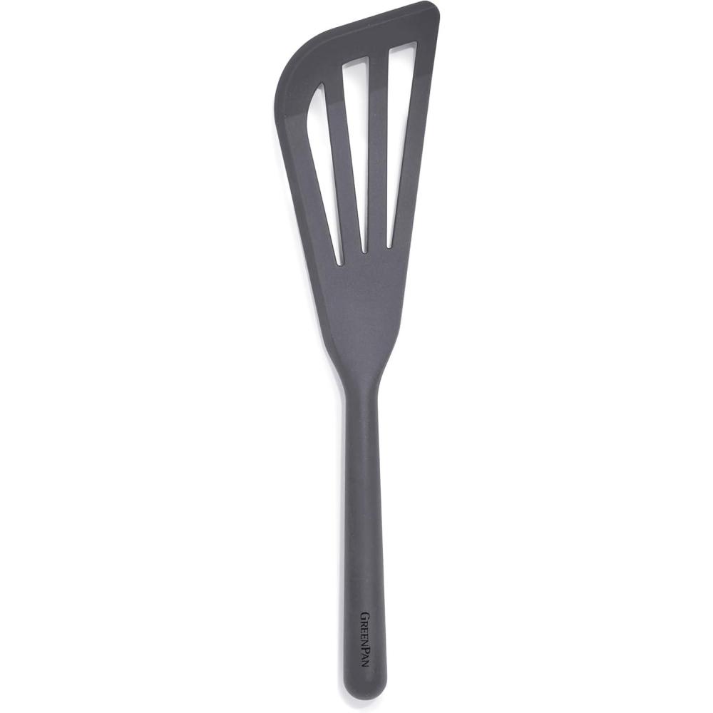 GreenPan Silicone Solid Turner Spatula, Flipping Cooking Kitchen Utensil, Flexible Rubber Nonstick Cookware, Rigid Steel Core, Heat-Resistant, Anti-Slip Handle, BPA-Free, Dishwasher Safe, Blue(Charcoal Gray)