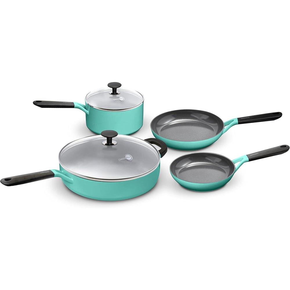 GreenPan SmartShape Healthy Ceramic Nonstick, 6 Piece Cookware Pots and Pans Set, PFAS-Free, Dishwasher Safe, Red(Turquoise)