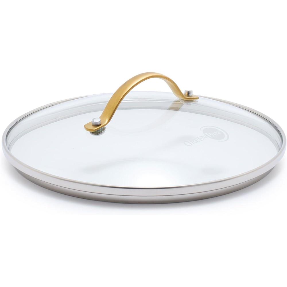 GreenPan 8.5″ Universal Glass Lid with Stainless Steel Handle, Tempered Glass Lid for Frying Pan Skillet, PFAS-Free(Gold)
