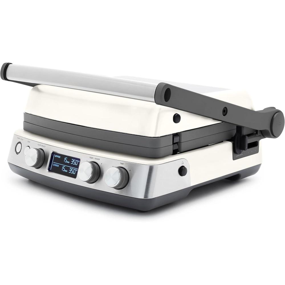 GreenPan Elite 7-in-1 Multi-Function Contact Grill & Griddle, Healthy Ceramic Nonstick Reversible Plates, Adjustable Shade & Shear, Closed Press/Open Flat Surface, PFAS-Free, Cream White(Cream White)