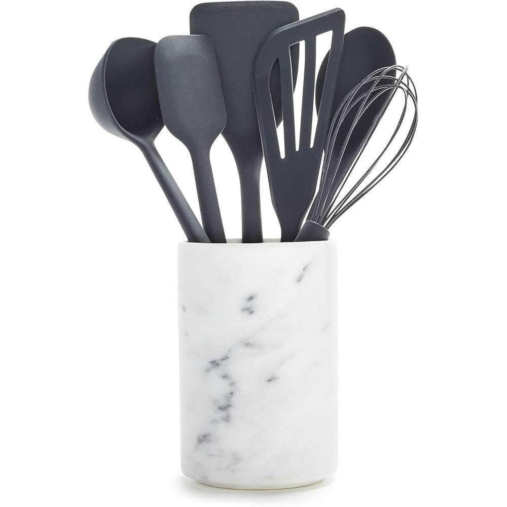 GreenPan Silicone 7 Piece Utensil & Crock Set, Cooking Kitchen Utensil, Flexible Rubber Nonstick Cookware, Rigid Steel Core, Heat-Resistant, Anti-Slip Handle, BPA-Free, Dishwasher Safe, Charcoal Gray