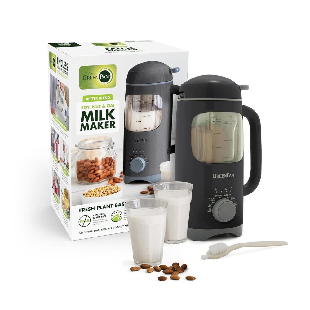 GreenPan Nut Milk Maker, 15-in-1 Homemade Soy, Almond, Oat, Coconut, Non-Dairy, Rice, Soup, Baby Food, BPA-Free, Smooth Creamy Texture, Self Clean, Barista Quality Milk, Delay Start, Boil Water, Pink(Graphite)