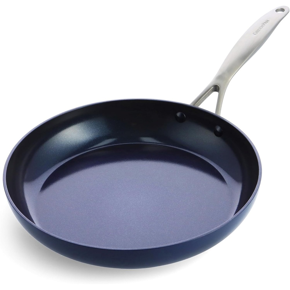 GreenPan Performance Pro Ceramic Nonstick 12″ Frypan, Non-Toxic PFAS-Free, Dishwasher & Oven Safe, Wobble-Free, Blue