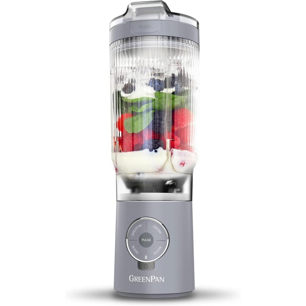 GreenPan Spin & Go Portable Blender, 24oz BPA-Free Cup, Self-Cleaning, Shakes Smoothies Juices, Crushed Ice & Frozen Fruits, Leakproof Lid, Fast Charge, Personal Handheld for Travel & Gym, Dove Gray(Dove Gray)