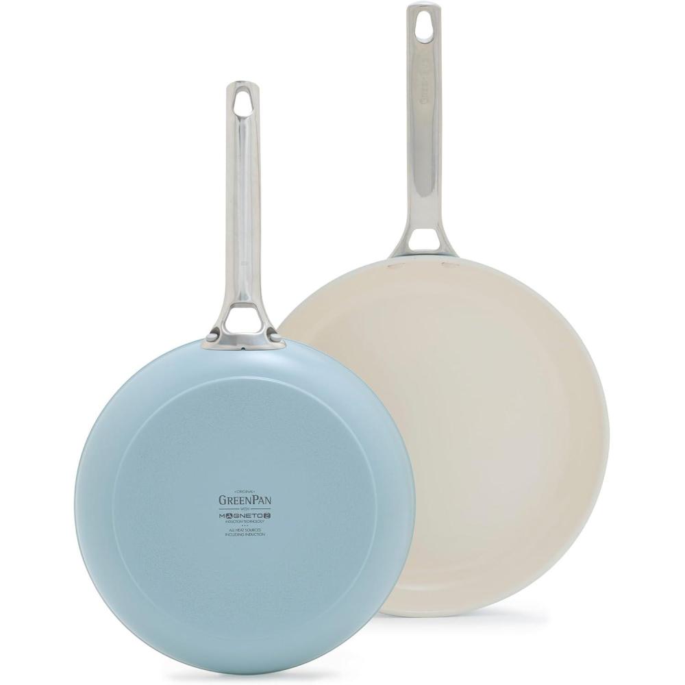 GreenPan Padova Pro 10 Piece Cookware Pots and Pans Set, Hard Anodized Healthy Ceramic Nonstick PFOA and PFAS-Free, Induction Suitable, Stainless Steel Handles, Dishwasher and Oven Safe, Blue Haze(Blue Haze)