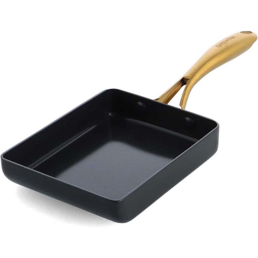 Green Pan Glass Lid, 10.2 inches (26 cm), Stainless Steel, Gold Handle, Fully Physical Strengthening, Dishwasher Safe(D. Egg Pan)