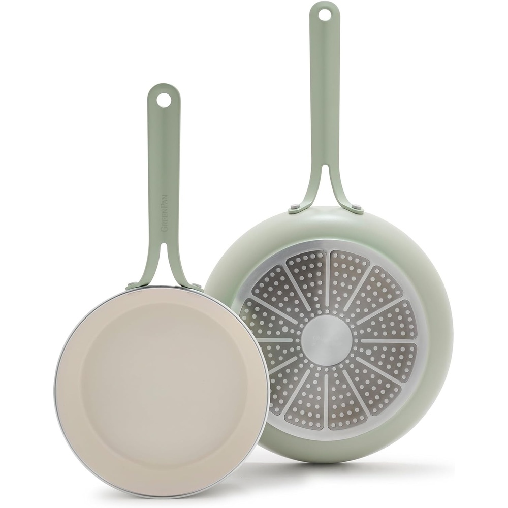 GreenPan Nova 12 Nonstick Frying Pan Skillet, PFAS-Free Ceramic Cookware, Durable Fast Heating, Induction Ready, Omelet & Eggs, Oven Safe to 600F, Dishwasher Safe, Slate Gray(Pistachio Green)
