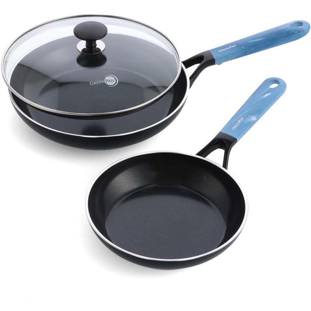 GreenPan SmartShape Healthy Ceramic Nonstick, 6 Piece Cookware Pots and Pans Set, PFAS-Free, Dishwasher Safe, Red(Lapis Blue)