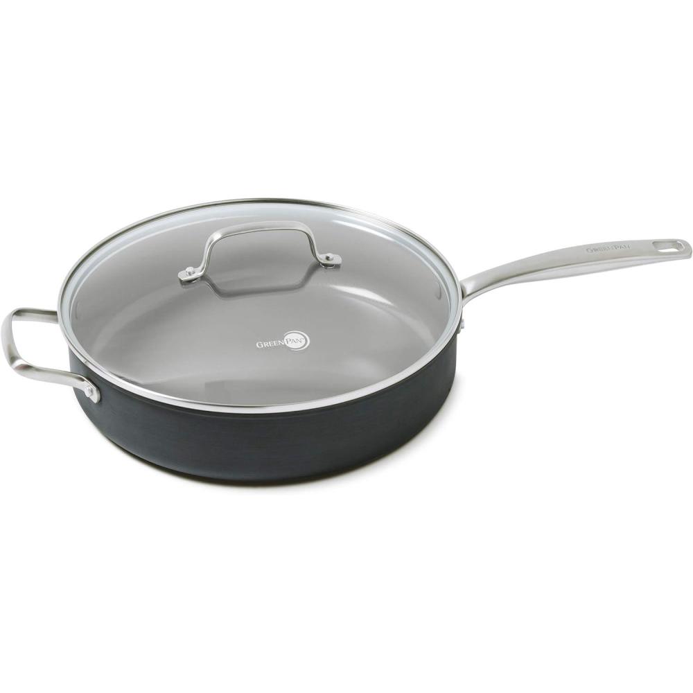 GreenPan Chatham Hard Anodized Healthy Ceramic Nonstick, 3QT Saucepan Pot with Lid, PFAS-Free, Dishwasher Safe, Oven Safe, Gray(5 Quarts)