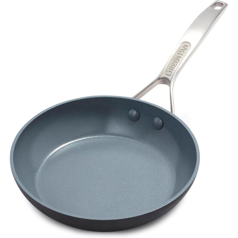 GreenPan Paris Pro Hard Anodized Healthy Ceramic Nonstick, 10″ Frying Pan Skillet, PFAS-Free, Dishwasher Safe, Grey(8″ Frying Pan Skillet)