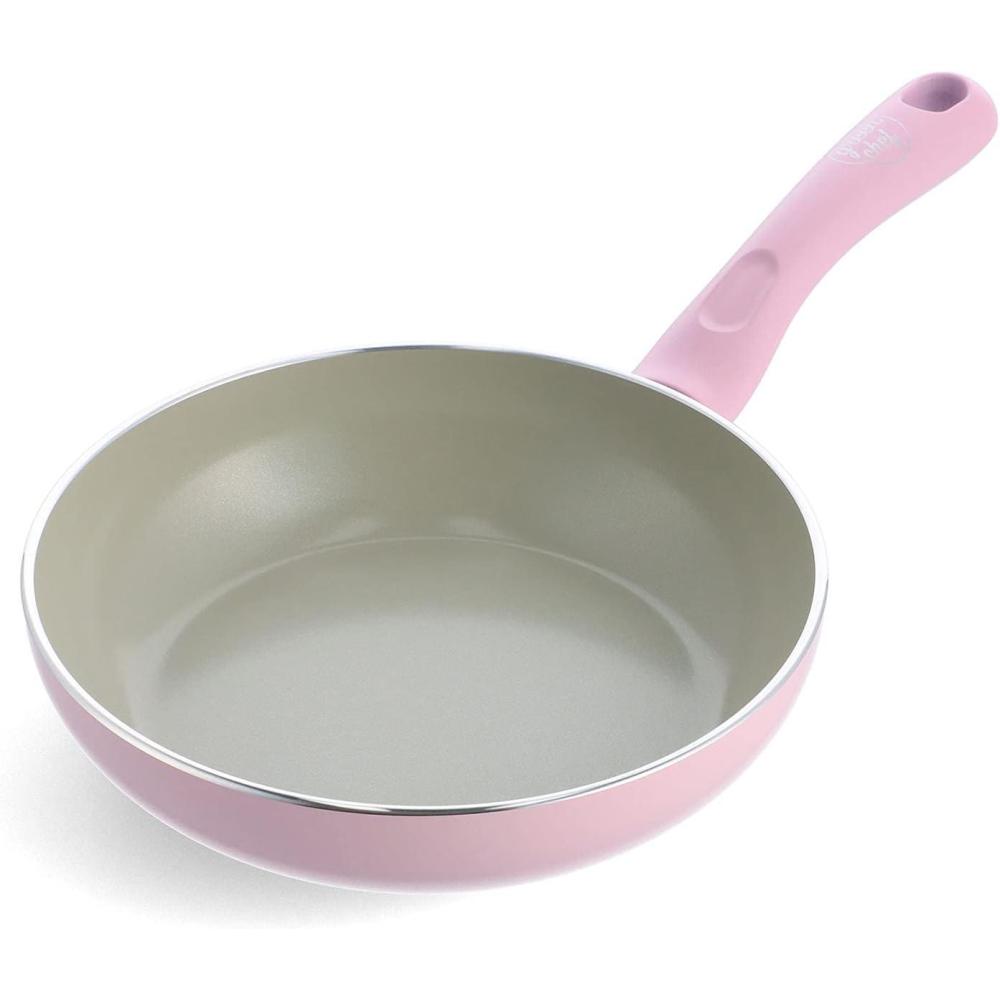 Greenpan Green Chef Fry Pan 7.9 inches (20 cm), IH Compatible, Ceramic Finish, Non-Stick Interior and Exterior for Easy Care, Non-Toxic, Earth Color, Quartz Gray(Quartz Pink)