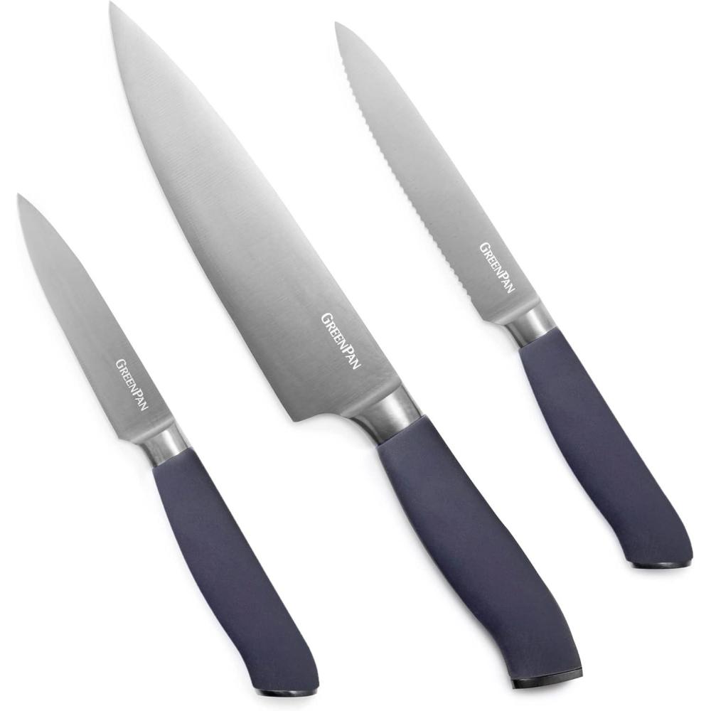 GreenPan Titanium 2-Piece Carving Knife Set, Titanium Coated, Stainless Steel, Eco-friendly, Ergonomic Grip, Slip Resistant, Balanced, Heat Treated, Hand Sharpened, Dishwasher Safe(Gray)