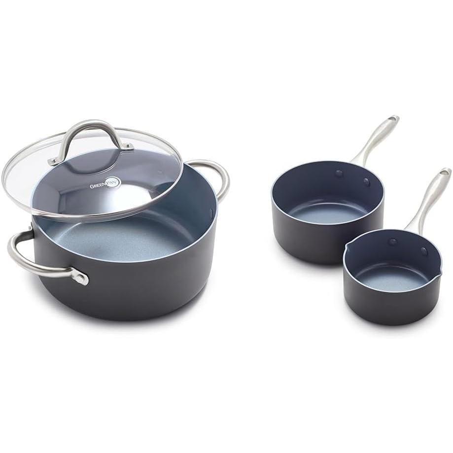 GreenPan Lima Hard Anodized Healthy Ceramic Nonstick 5QT Stock Pot and 1QT 2QT Saucepan Set, PFAS-Free, Oven Safe(Variety Pack)