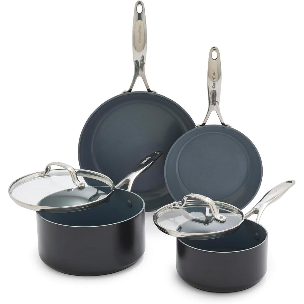 GreenPan Swift Healthy Ceramic Nonstick 10 Frying Pan Skillet, and 1QT & 2QT Saucepan Set, Stainless Steel Handle, PFAS & PFOA-Free, Dishwasher Safe, Oven Safe, Black and Gray(Gray)