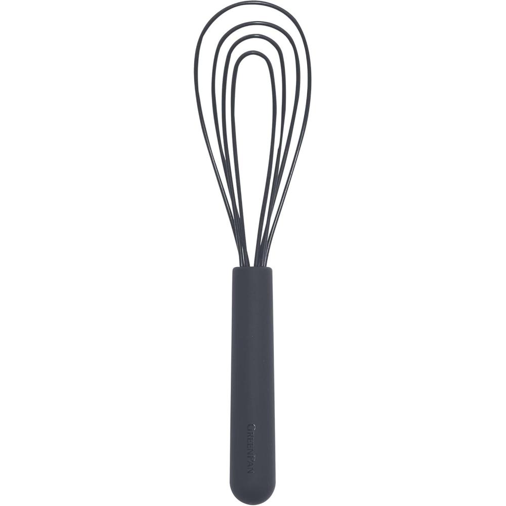 GreenPan Silicone Flat Whisk, Slotted Cooking Kitchen Utensil, Flexible Rubber Nonstick Cookware, Rigid Steel Core, Heat-Resistant, Anti-Slip Handle, BPA-Free, Dishwasher Safe, Gray