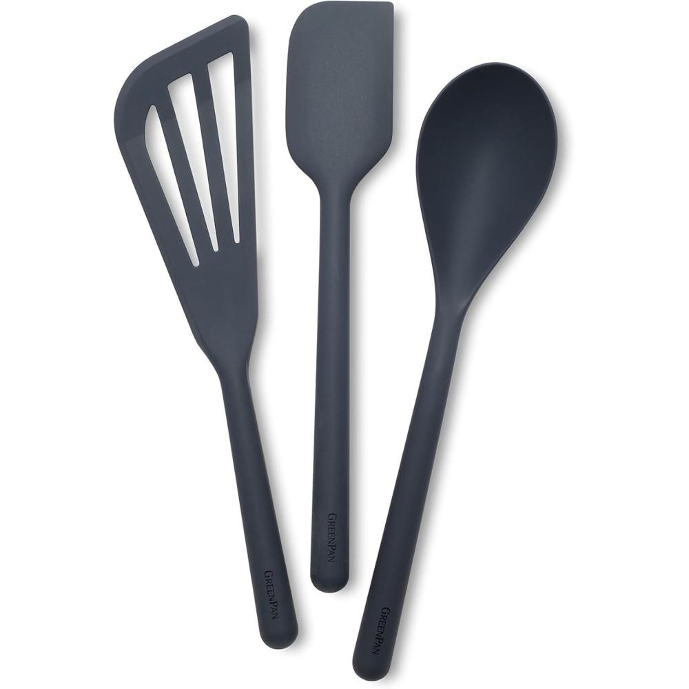 GreenPan Silicone 7 Piece Cooking Utensil Set, Ladle, Turners, Spatula, Spoons, Whisk, Flexible Nonstick Kitchen Tools Rigid Steel Core, Heat-Resistant, Anti-Slip Handle BPA-Free Dishwasher Safe, Gray(Charcoal Gray)