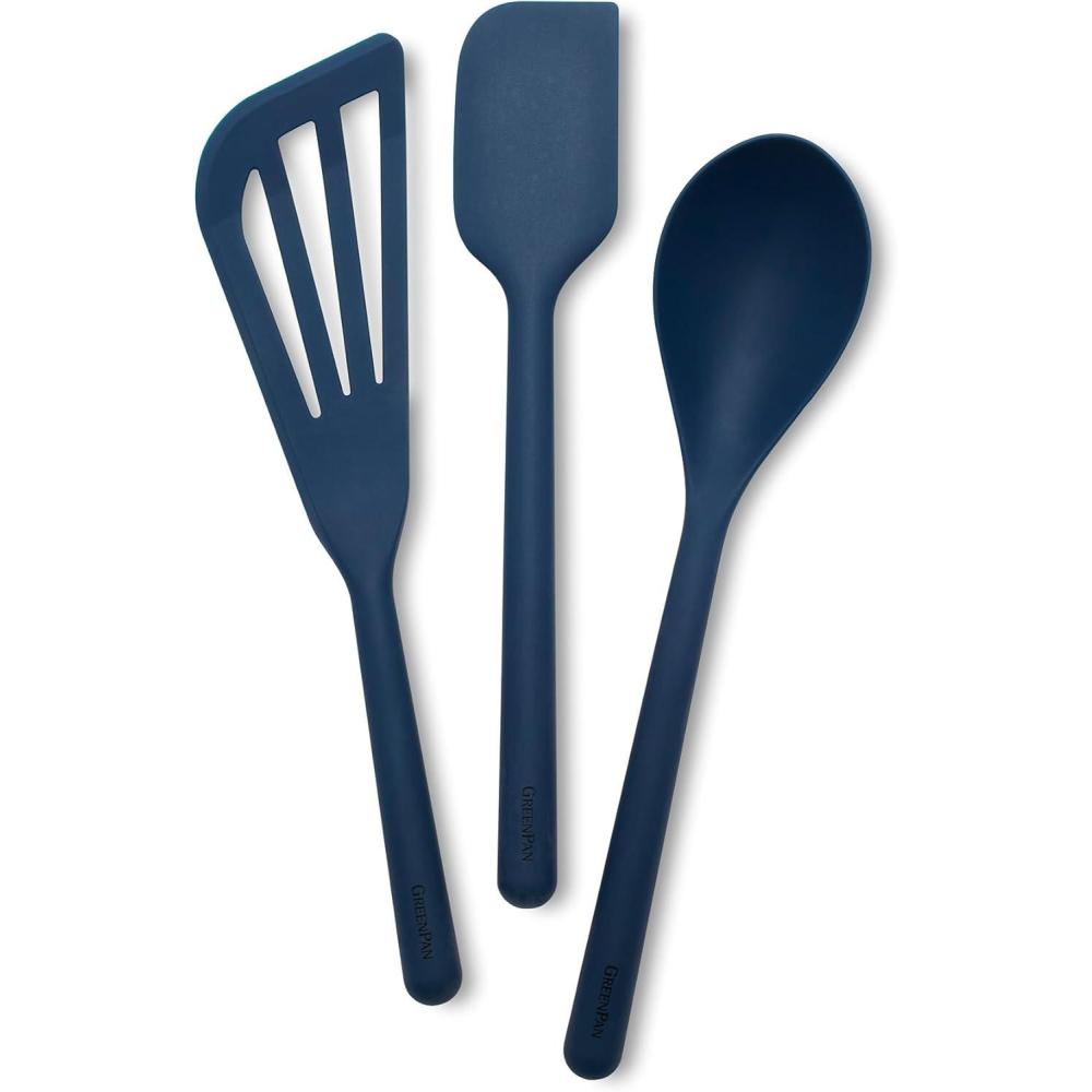 GreenPan Silicone 7 Piece Cooking Utensil Set, Ladle, Turners, Spatula, Spoons, Whisk, Flexible Nonstick Kitchen Tools Rigid Steel Core, Heat-Resistant, Anti-Slip Handle BPA-Free Dishwasher Safe, Gray(Oxford Blue)