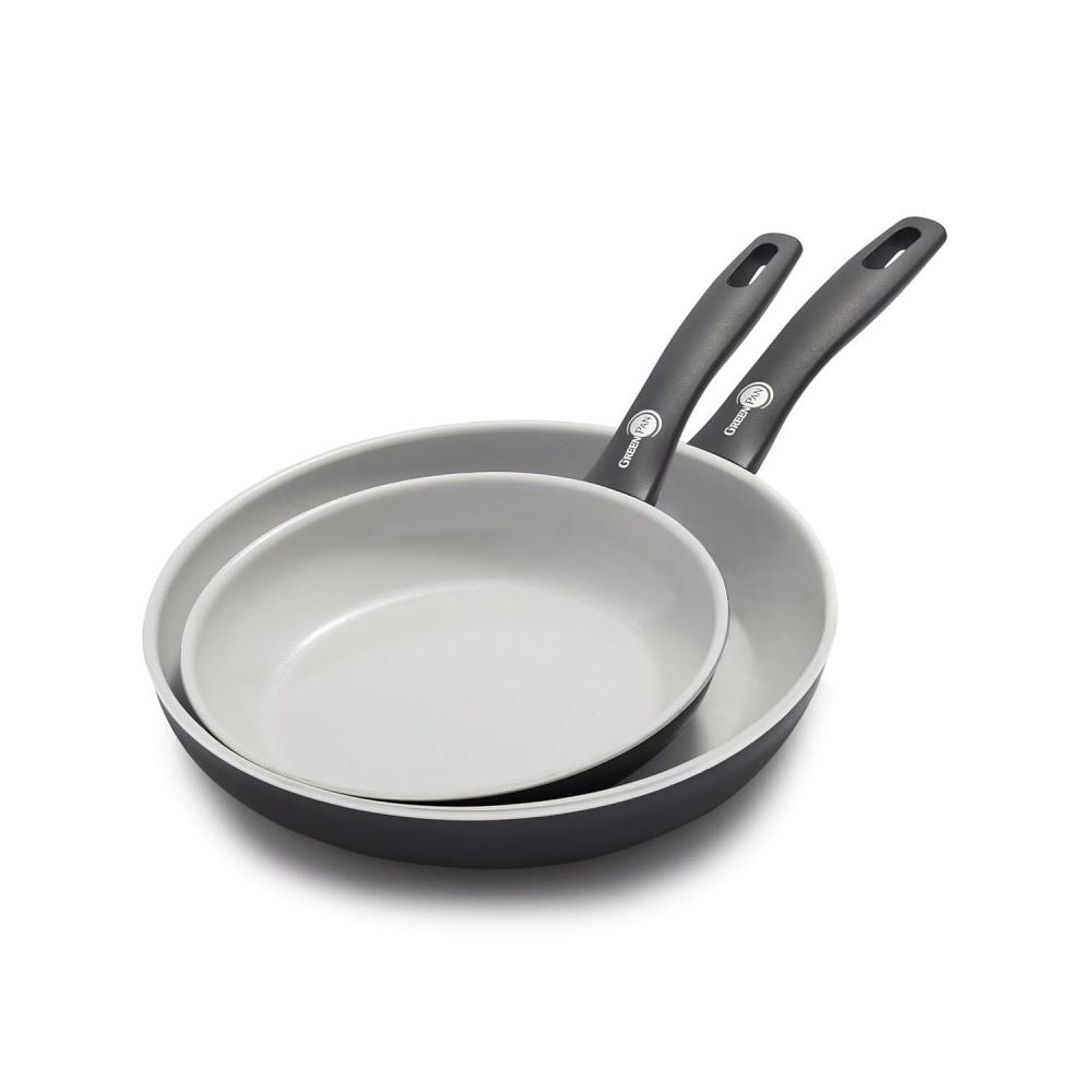 GreenPan Dover 8 and 10 2 Piece Frying Pan Skillet Set, Non-Toxic PFAS-Free Ceramic Nonstick Coating, Sear Saute Fry Egg Omlete, Dishwasher & Oven Safe, Stay Cool Handle, Easy Pour Rims, Black