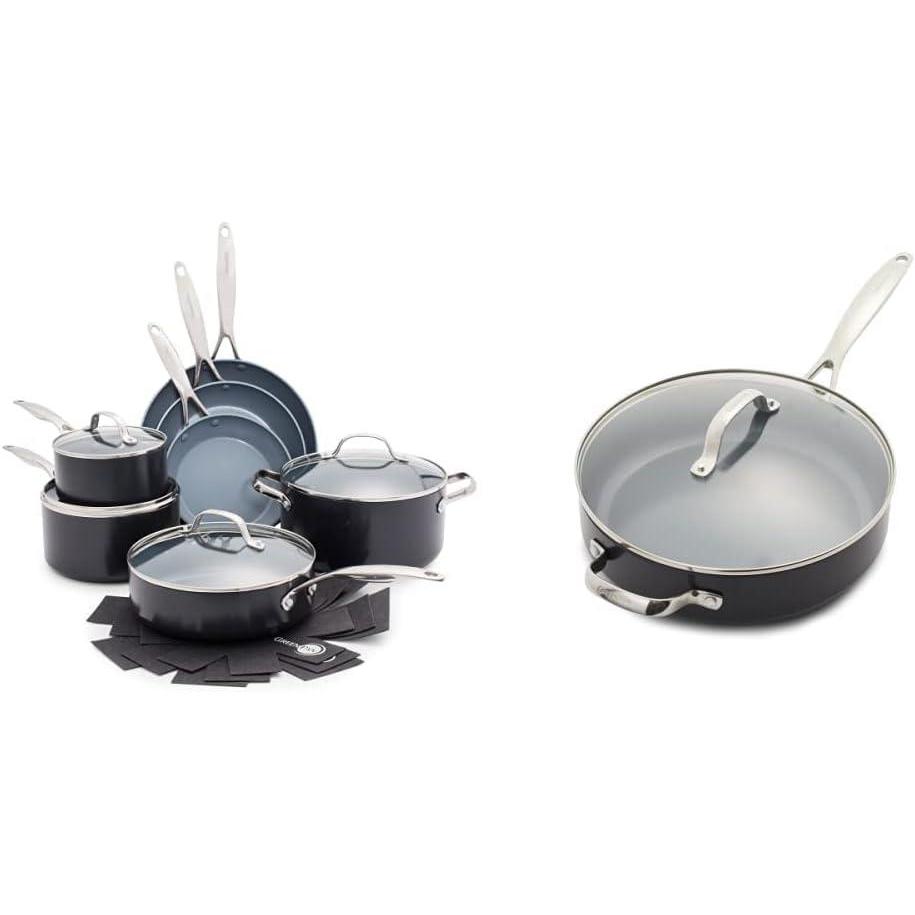 GreenPan Valencia Pro Hard Anodized Healthy Ceramic Nonstick 11 Piece Cookware Pots and Pans Set Valencia Pro Hard Anodized Healthy Ceramic Nonstick 4.5QT Saute Pan Jumbo Cooker,Gray