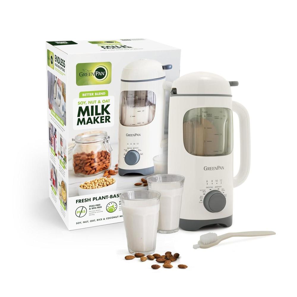 GreenPan Nut Milk Maker, 15-in-1 Homemade Soy, Almond, Oat, Coconut, Non-Dairy, Rice, Soup, Baby Food, BPA-Free, Smooth Creamy Texture, Self Clean, Barista Quality Milk, Delay Start, Boil Water, Pink(Cream)