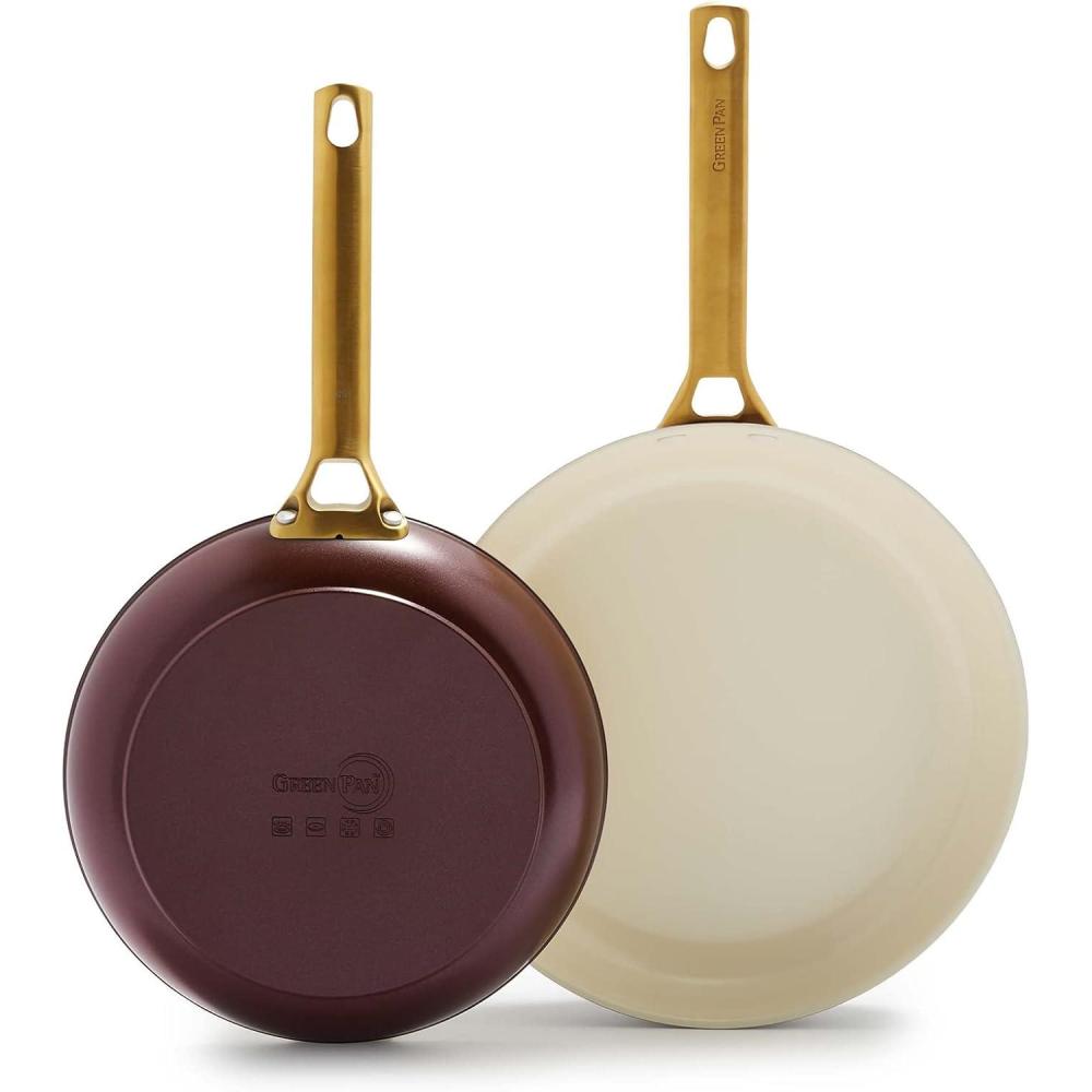 GreenPan Padova Hard Anodized Healthy Ceramic Nonstick, 10″ and 12″ Frying Pan Skillet Set, PFAS-Free, Induction, Dishwasher Safe, Truffle Brown(Merlot Red)
