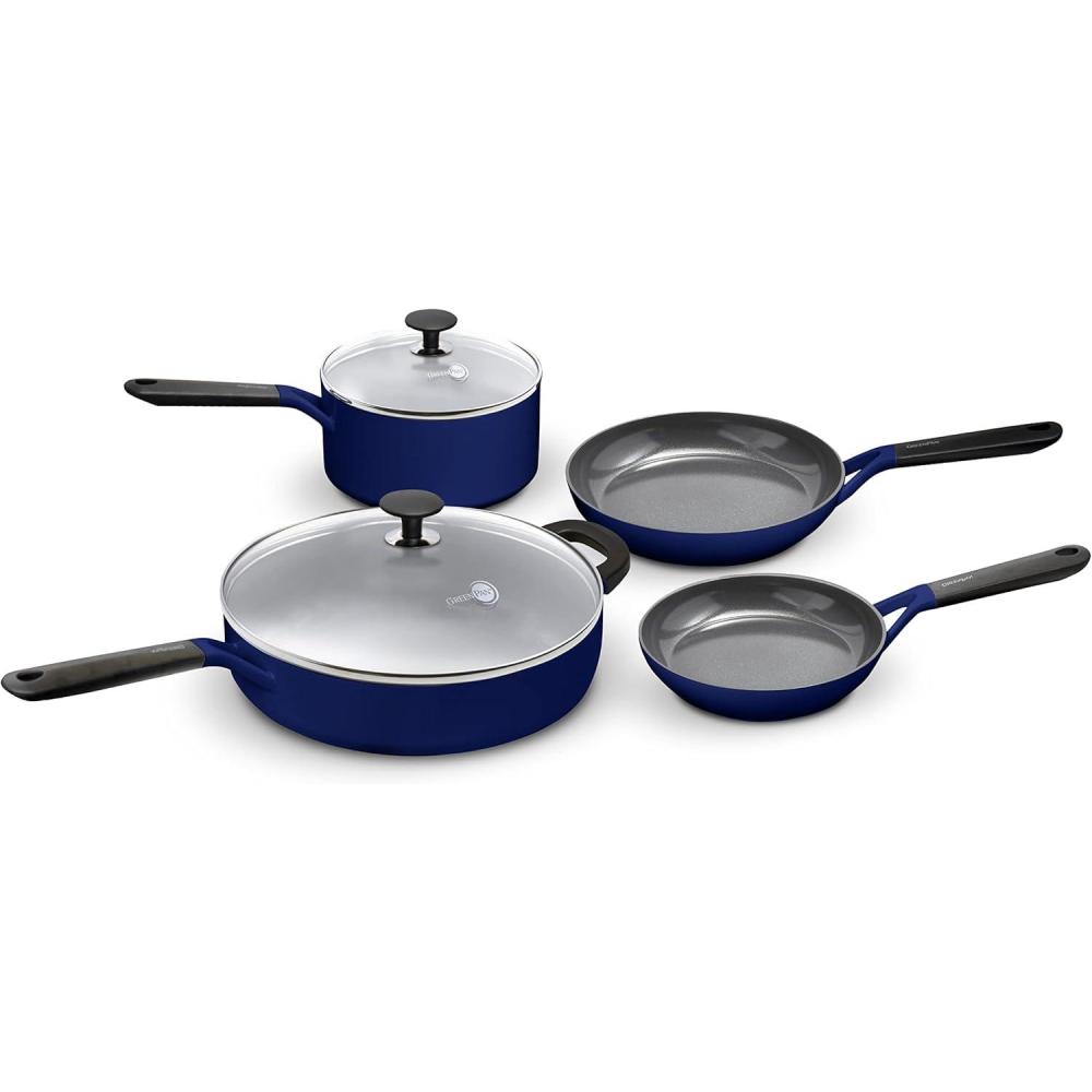 GreenPan SmartShape Healthy Ceramic Nonstick, 6 Piece Cookware Pots and Pans Set, PFAS-Free, Dishwasher Safe, Red(Blue)