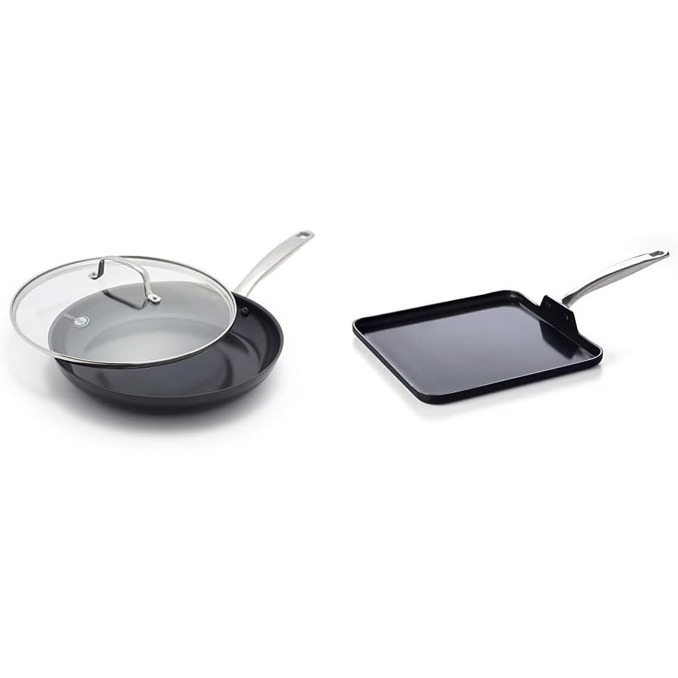 GreenPan Chatham Black Prime Midnight Hard Anodized Healthy Ceramic Nonstick, 12″ Frying Pan Skillet with Lid & Chatham Black Prime Midnight Hard Anodized Healthy Ceramic Nonstick