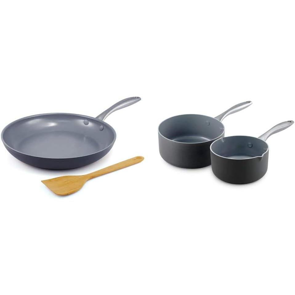 GreenPan Lima Healthy Ceramic Nonstick, 10, Gray & Lima 1QT and 2QT Ceramic Non-Stick Saucepan Set, Gray –