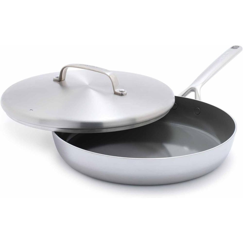 GreenPan GP5 Stainless Steel 5-Ply Healthy Ceramic Nonstick 12″ Frying Pan Skillet with Lid, Scratch Resistant, Induction, Dishwasher & Oven Safe, PFAS-Free