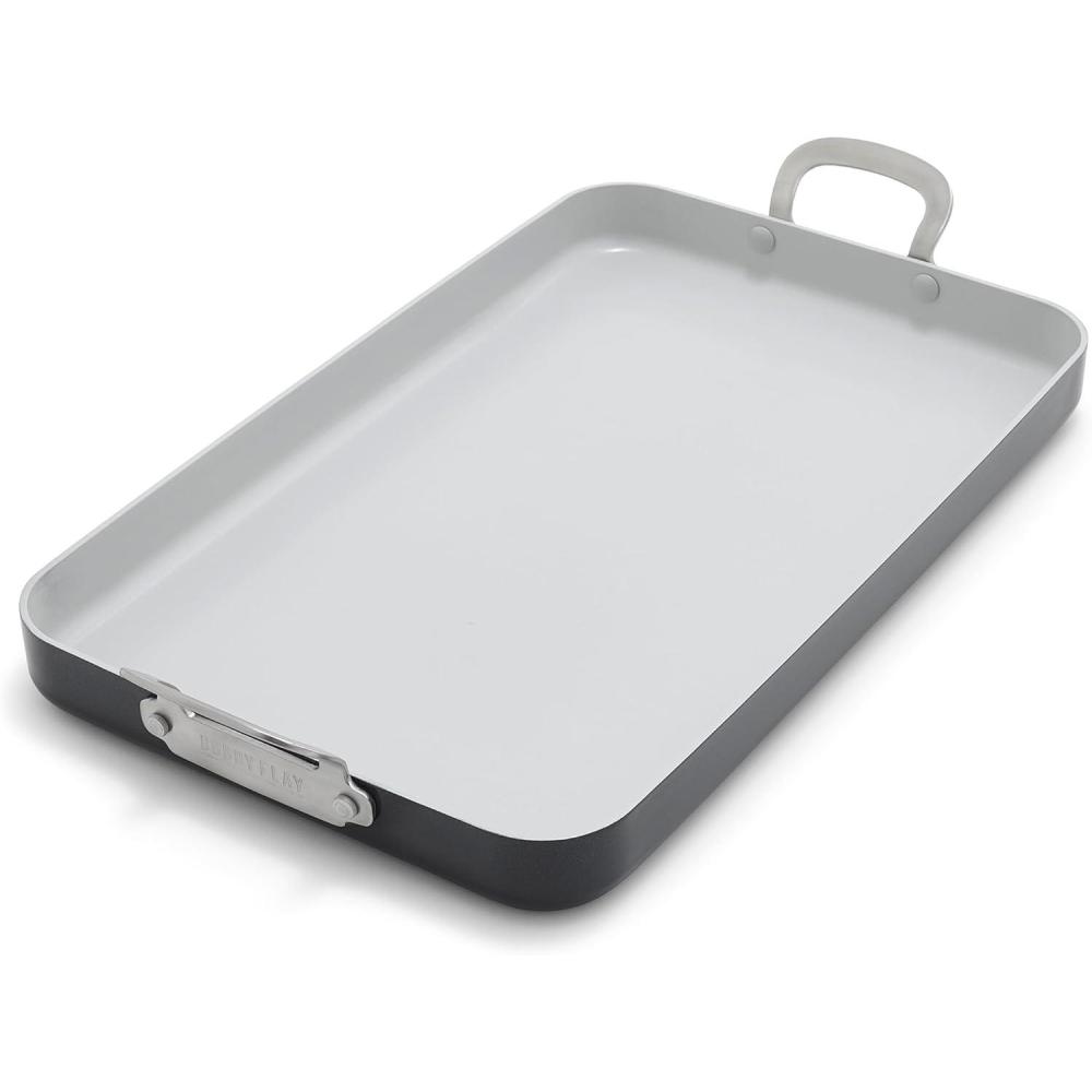 GreenPan x Bobby Flay 18″ x 11″ Nonstick Double Burner Griddle, PFAS-Free Ceramic Double Stovetop Skillet, Stainless Steel Handles, Dual-Use Cooking, Easy Clean Dishwasher & Oven Safe Pan, Cream(Graphite)