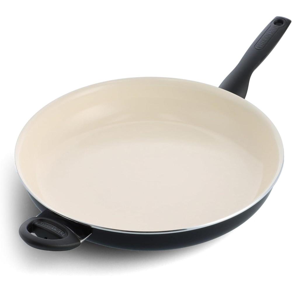 GreenPan Rio Healthy Ceramic Nonstick 13.5″ Frying Pan Skillet with Helper Handle, PFAS-Free, Dishwasher Safe, Turquoise(Black)