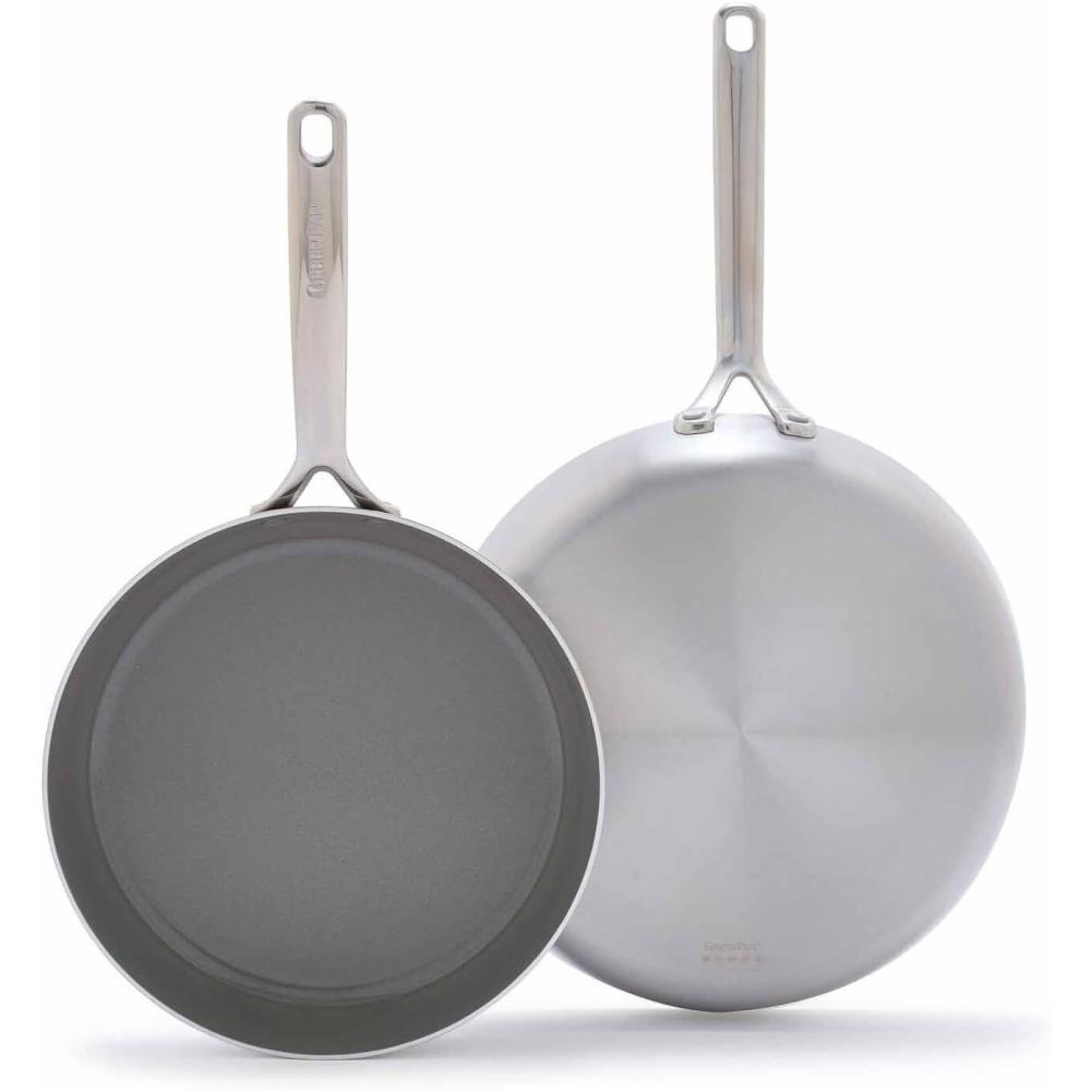 GreenPan GP5 Stainless Steel 5-Ply Healthy Ceramic Nonstick 10″ and 12″ 2 Piece Frying Pan Skillet Set, Scratch Resistant, Induction, Dishwasher & Oven Safe, PFAS-Free