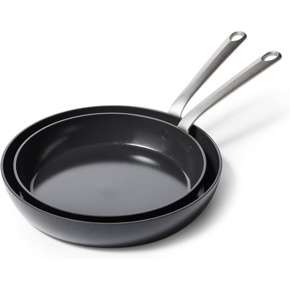 GreenPan Craft Noire 10 and 12 Frypan Skillet Set, Non-Toxic PFAS-Free Hard Anodized Healthy Ceramic Nonstick, Induction Suitable, Dishwasher Safe, Black