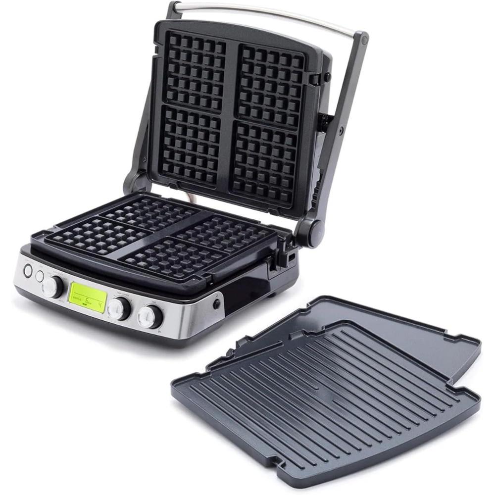 GreenPan Elite 7-in-1 Multi-Function Contact Grill & Griddle, Healthy Ceramic Nonstick Reversible Plates, Adjustable Shade & Shear, Closed Press/Open Flat Surface, PFAS-Free, Cream White(Black)