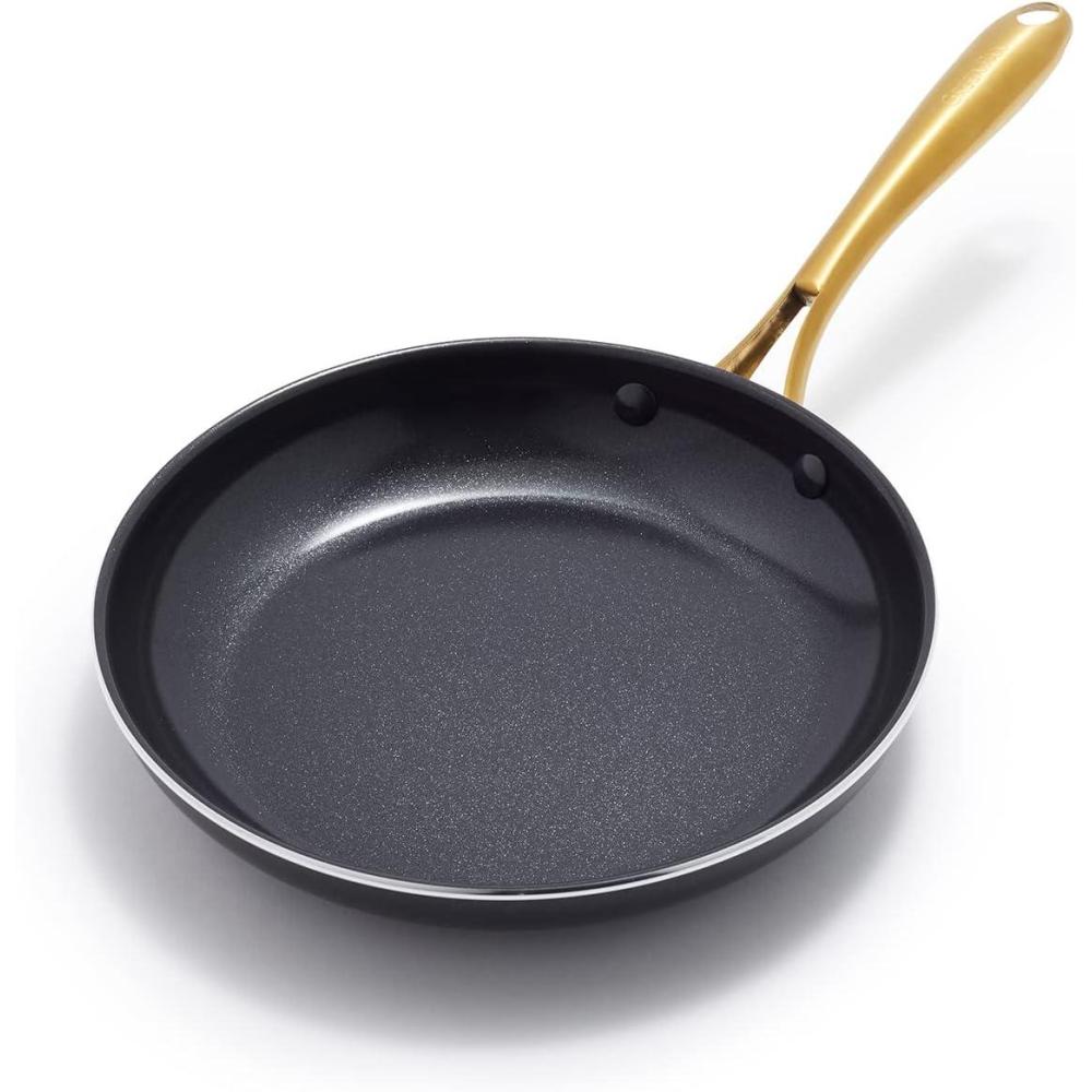 Green Pan Glass Lid, 10.2 inches (26 cm), Stainless Steel, Gold Handle, Fully Physical Strengthening, Dishwasher Safe(B. Frying Pan 10.2 inches (26)