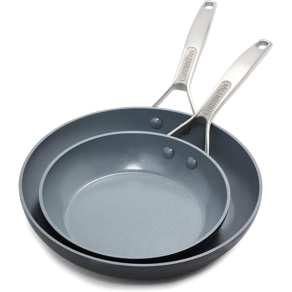 GreenPan Paris Pro Hard Anodized Healthy Ceramic Nonstick, 10″ Frying Pan Skillet, PFAS-Free, Dishwasher Safe, Grey(10″ and 12″ Frying Pan Skillet Set)