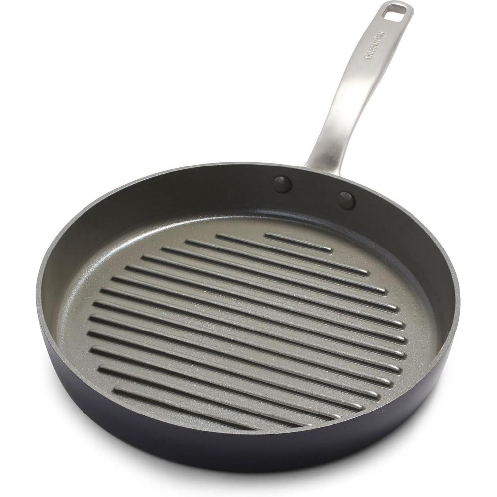 GreenPan Chatham Hard Anodized Healthy Ceramic Nonstick, 11″ Grill Pan, PFAS-Free, Dishwasher Safe, Oven Safe, Gray