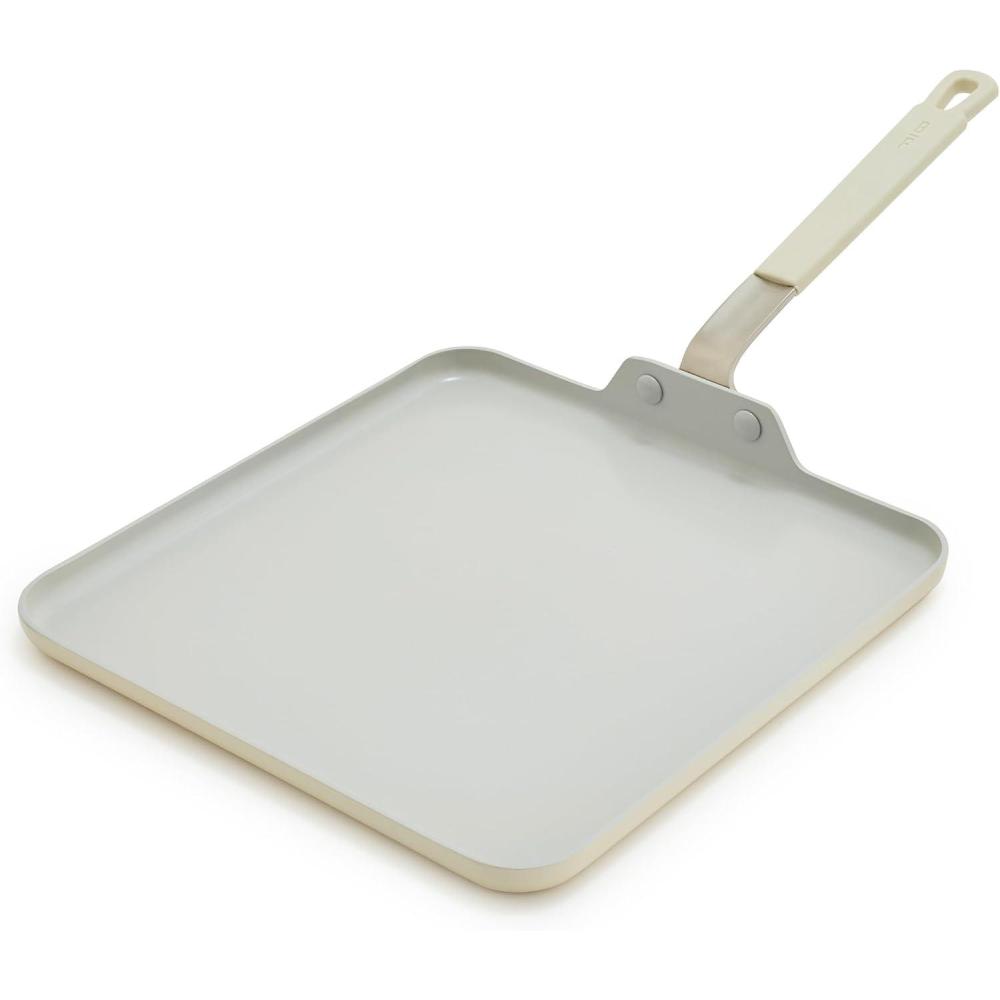 GreenPan x Bobby Flay 11 Nonstick Square Griddle Pan, PFAS-Free Diamond Ceramic Stay-Cool Silicone Handle, Easy Clean Dishwasher & Oven Safe Skillet, Cream(Cream)