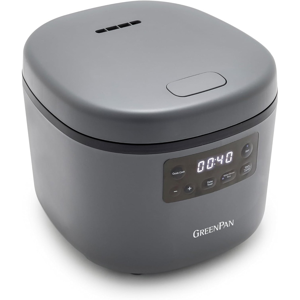 GreenPan Advanced Rice Cooker, 4-Cups Uncooked/8-Cups Cooked, Removable Nonstick Ceramic PFAS-Free Pot, White & Brown Rice, Family Sized, Quick Cook in 25mins, 6 Presets, Fuzzy Logic Tech, Graphite