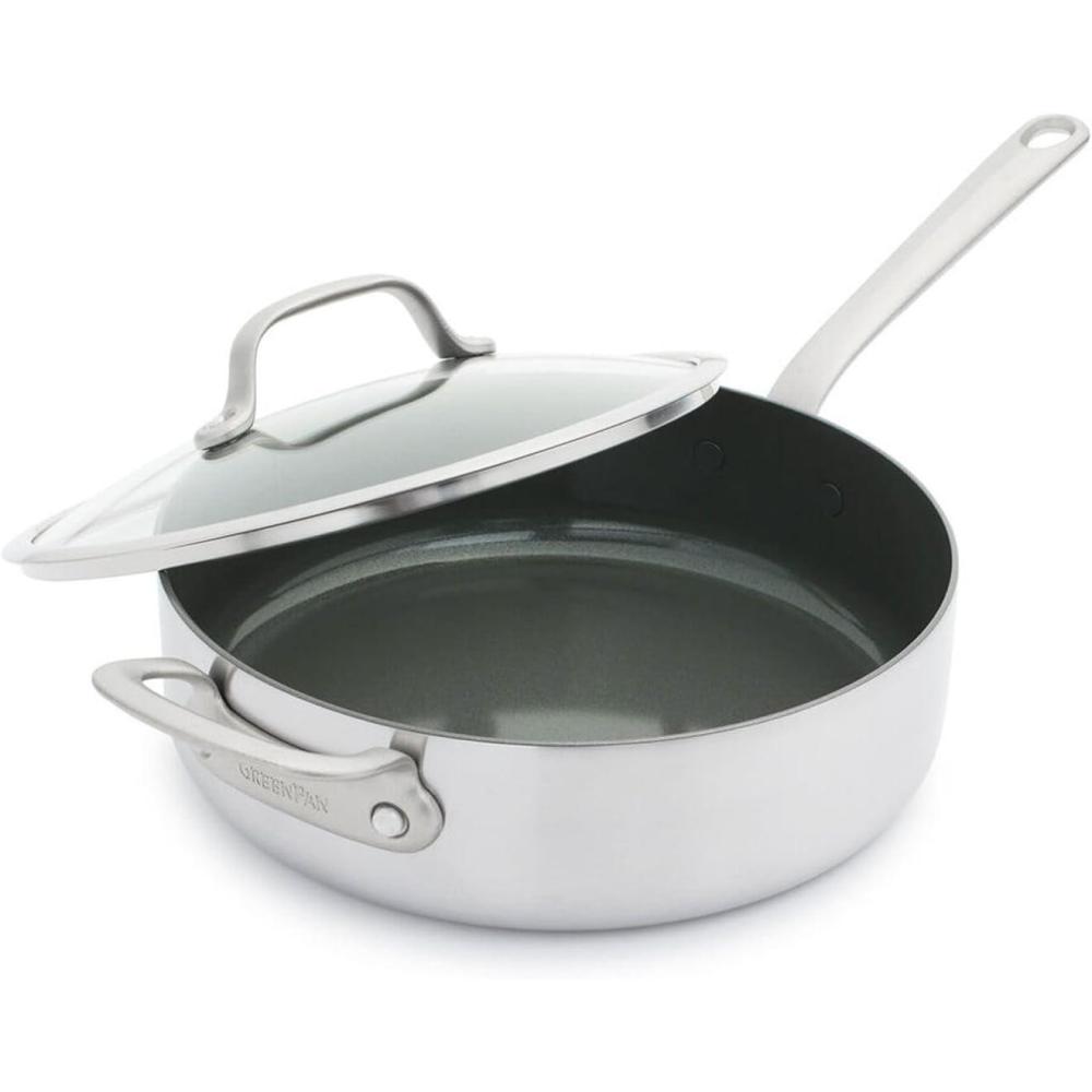 GreenPan Craft Steel Covered Sauté Pan, 4 qt, Silver
