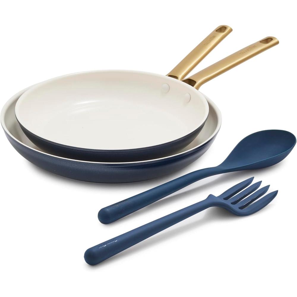 GreenPan Swift Healthy Ceramic Nonstick 10 Frying Pan Skillet, and 1QT & 2QT Saucepan Set, Stainless Steel Handle, PFAS & PFOA-Free, Dishwasher Safe, Oven Safe, Black and Gray(Twilight Blue)