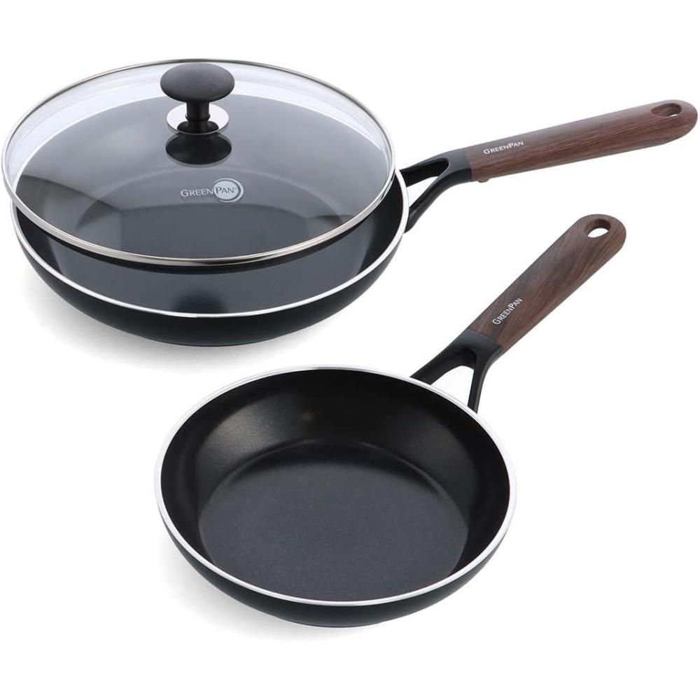 GreenPan SmartShape Healthy Ceramic Nonstick, 6 Piece Cookware Pots and Pans Set, PFAS-Free, Dishwasher Safe, Red(Dark Wood)