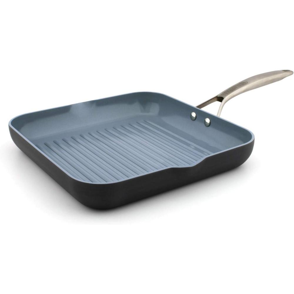 GreenPan Paris Pro Hard Anodized Healthy Ceramic Nonstick, 11″ Square Grill Pan, PFAS-Free, Dishwasher Safe, Grey(11″ Square Grill Pan)