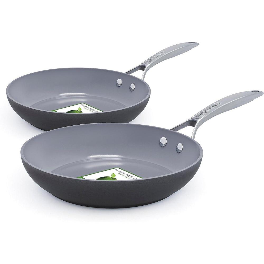 GreenPan Paris Pro Hard Anodized Healthy Ceramic Nonstick, 10″ Frying Pan Skillet, PFAS-Free, Dishwasher Safe, Grey(8″ and 10″ Frying pan Skillet Set)