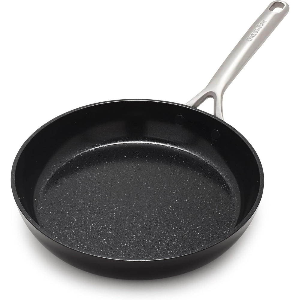 GreenPan GP5 Hard Anodized Healthy Ceramic Nonstick 10″ Frying Pan Skillet, Heavy Gauge Scratch Resistant, Stay Flat Surface, Induction, Mirror Finish Handle,Oven Safe, PFAS-Free, Black(10″ Frying Pan Skillet)