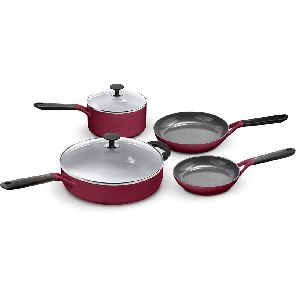GreenPan SmartShape Healthy Ceramic Nonstick, 6 Piece Cookware Pots and Pans Set, PFAS-Free, Dishwasher Safe, Red(Red)