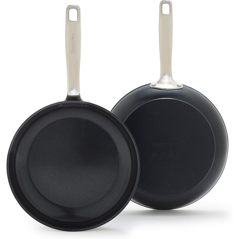 GreenPan Chatham Prime Midnight 8″ and 10″ Frying Pan Set, Hard Anodized Ceramic Nonstick, PFAS-Free, Dishwasher Safe, Oven Safe, Healthy Cooking Skillet for Eggs and Omelets, Black(8″ and 10″ Frying Pan Skillet Set)